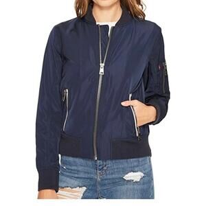 Levi's Navy Blue MA-1 Satin Bomber Jacket Zipper Front Medium NWT
